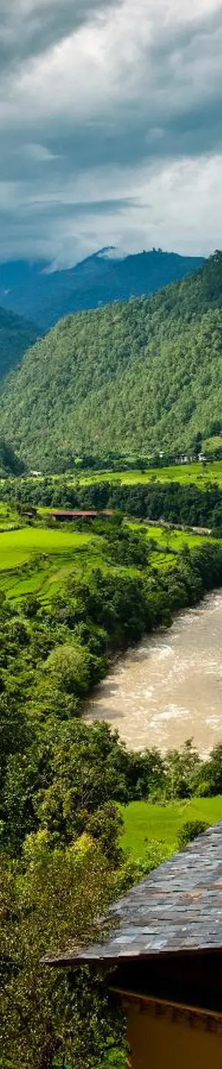 Geniesse den tollen Ausblick ins grüne Punakha Tal